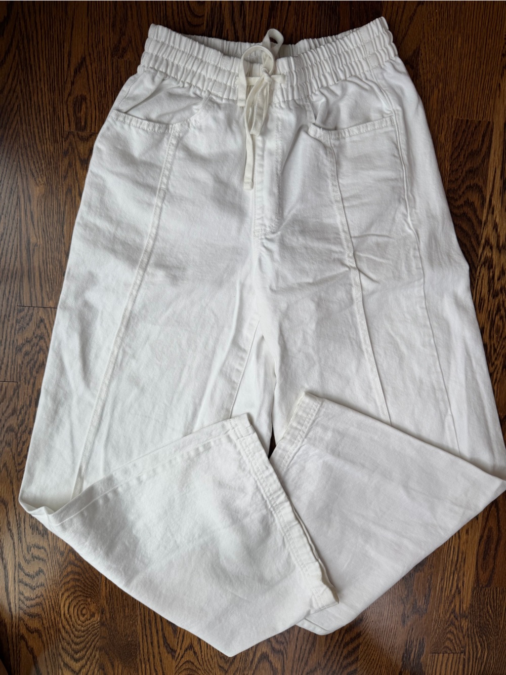 Women’s Cotton Wide Leg White Drawstring Denim Jeans
